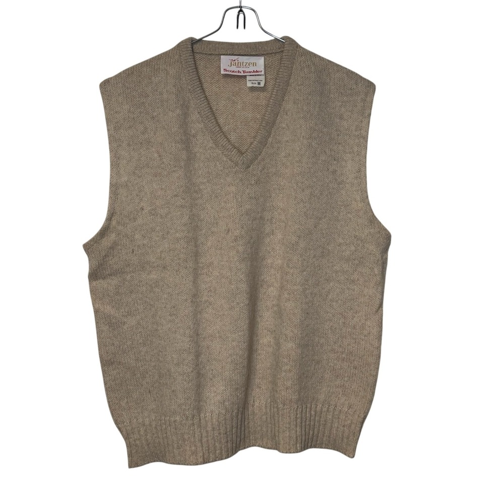 Jantzen Men Vest Vintage 60's Scotch Tumbler Sleeveless Preppy Knit Khaki Medium
